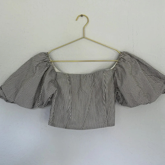 DO+BE Tops - DO+BE Striped Balloon Sleeve Crop Top S
